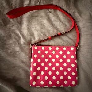 Kate Spade Pink Polka Dot Red Strap Crossbody Bag
